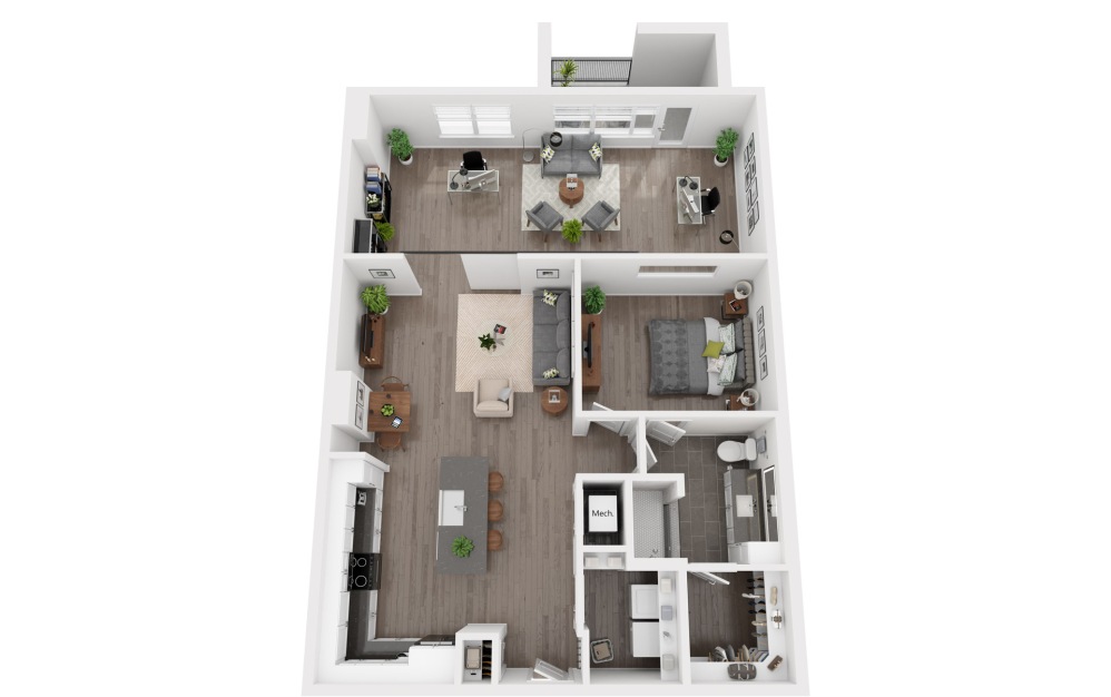 LW3 - 1 bedroom floorplan layout with 1 bathroom and 1260 square feet